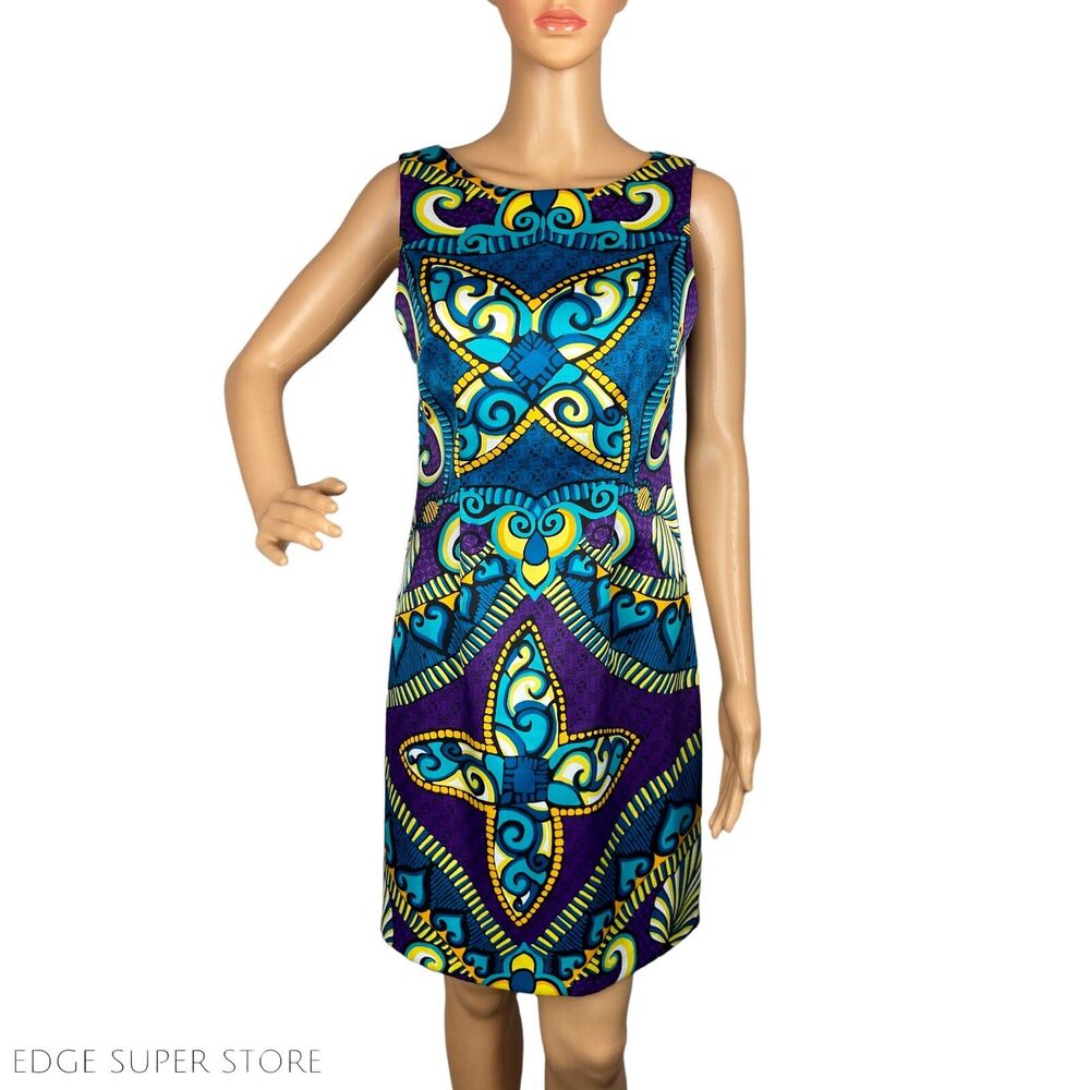 Alyx Limited Purple Blue Yellow Paisley Sleeveless Floral Zip Up Dress Size 4
